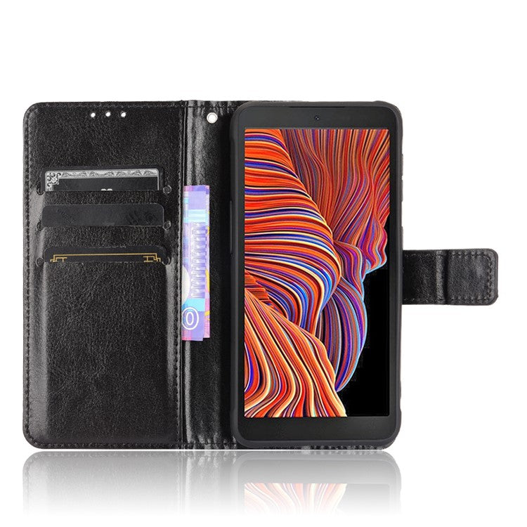 Crazy Horse Texture Wallet Design PU Leather Stand Protector Cover for Samsung Galaxy Xcover 5 - Black