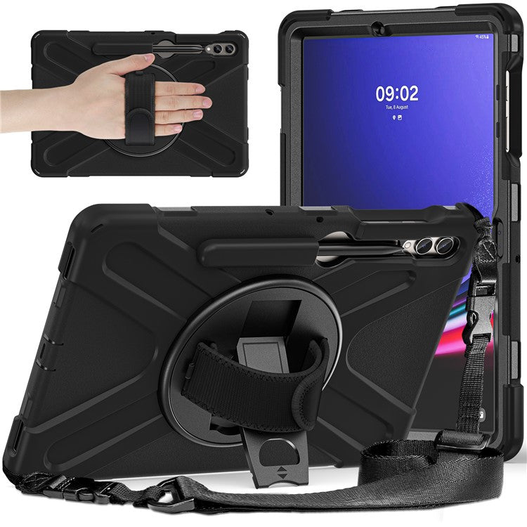 Case for Samsung Galaxy Tab S9 FE+ / S9+ / S8+ / S7+ / S7 FE T730 T735 T736B T736N Tablet Cover with Shoulder Strap - Black+Black