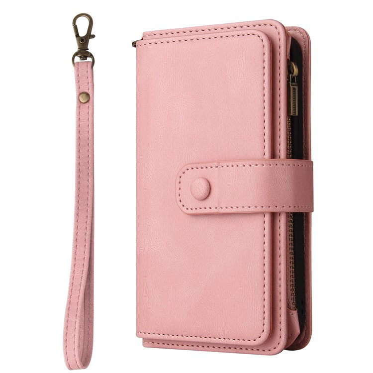 KT Multi-functional Series-2 Multiple Card Slots Folio Flip Phone Case for Samsung Galaxy S10e with Zipper Pocket and Stand - Pink