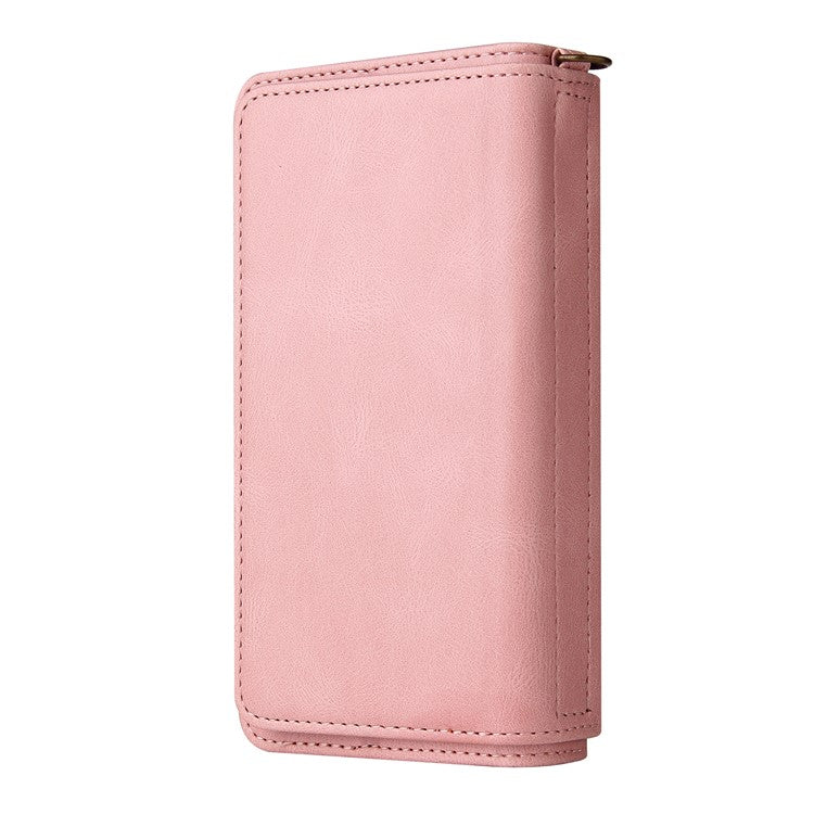 KT Multi-functional Series-2 Multiple Card Slots Folio Flip Phone Case for Samsung Galaxy S10e with Zipper Pocket and Stand - Pink