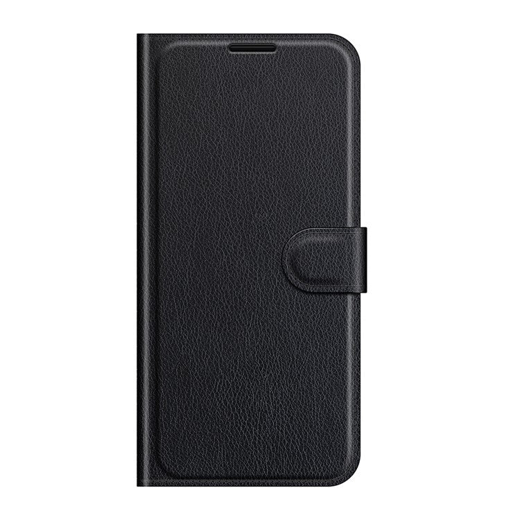 Shockproof Litchi Texture PU Leather Wallet Case Magnetic Closure Protective Stand Flip Phone Cover for Samsung Galaxy S22 5G - Black