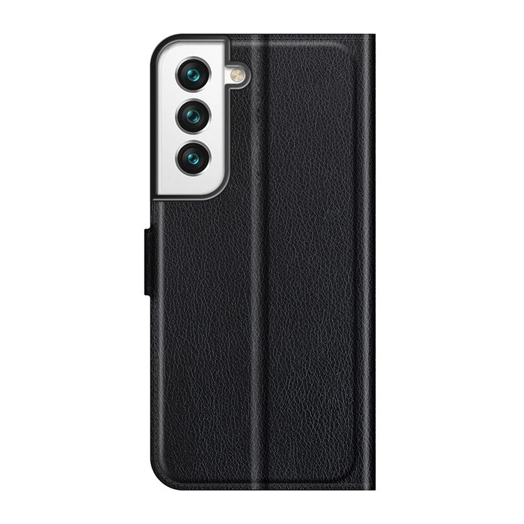 Shockproof Litchi Texture PU Leather Wallet Case Magnetic Closure Protective Stand Flip Phone Cover for Samsung Galaxy S22 5G - Black