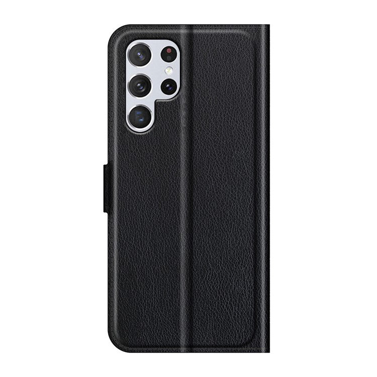 Non-slip Grip Litchi Texture Magnetic Closure PU Leather Stand Case Wallet Phone Cover for Samsung Galaxy S22 Ultra 5G - Black