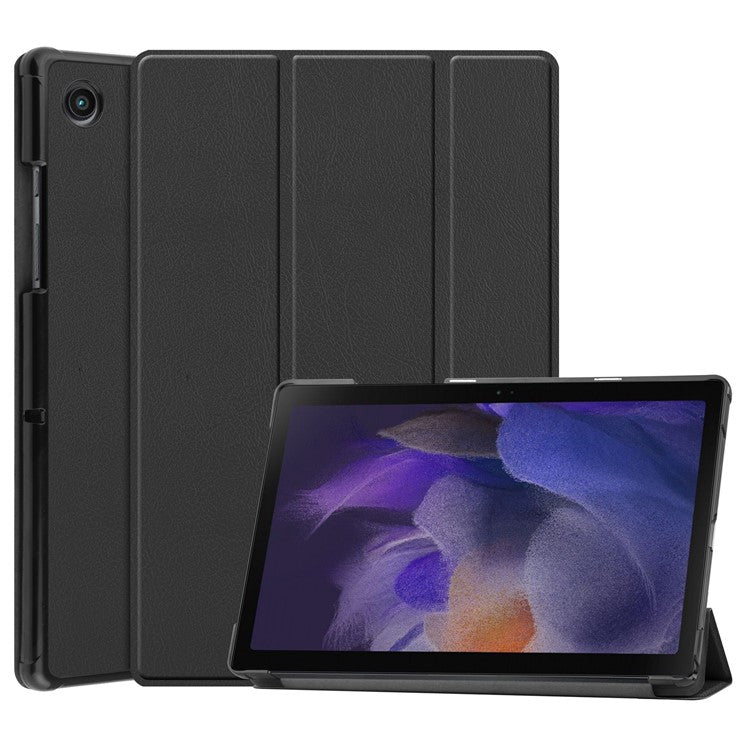 For Samsung Galaxy Tab A8 10.5 (2021) / A8 10.5 (2022) Trifold Stand PU Leather Hard PC Inner Shockproof Protective Tablet Cover - Black