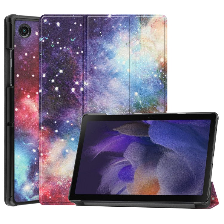 For Samsung Galaxy Tab A8 10.5 (2021) SM-X205 / SM-X200 Trifold Stand Pattern Printing Hard PC Soft PU Leather Tablet Cover  - Nebula