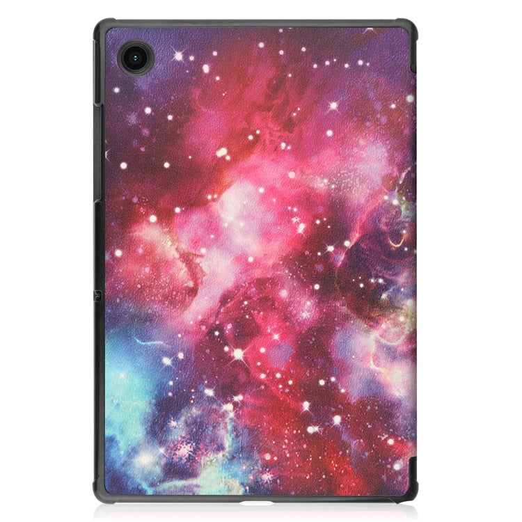 For Samsung Galaxy Tab A8 10.5 (2021) SM-X205 / SM-X200 Trifold Stand Pattern Printing Hard PC Soft PU Leather Tablet Cover  - Nebula