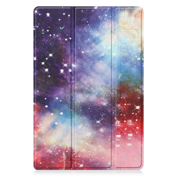 For Samsung Galaxy Tab A8 10.5 (2021) SM-X205 / SM-X200 Trifold Stand Pattern Printing Hard PC Soft PU Leather Tablet Cover  - Nebula