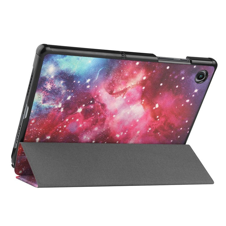 For Samsung Galaxy Tab A8 10.5 (2021) SM-X205 / SM-X200 Trifold Stand Pattern Printing Hard PC Soft PU Leather Tablet Cover  - Nebula