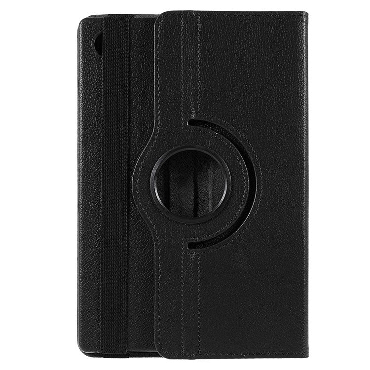 For Samsung Galaxy Tab A8 10.5 (2021) Litchi Texture PU Leather 360 Degree Swivel Stand Protective Tablet Case with Elastic Band - Black