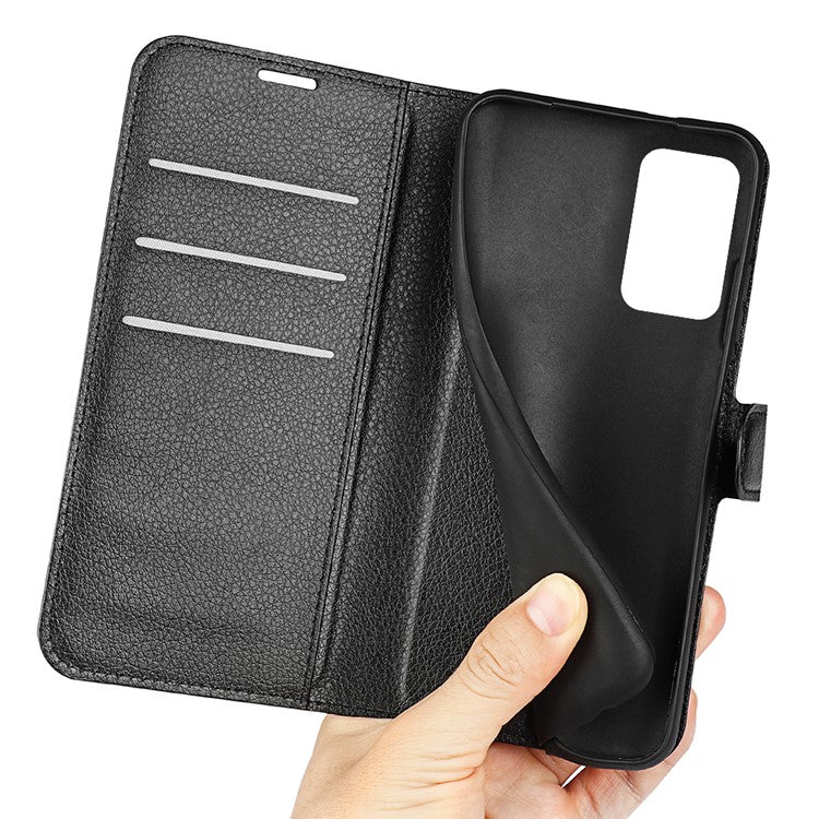 For Samsung Galaxy A33 5G Litchi Texture PU Leather Flip Stand Case Wallet Style Magnetic Clasp Protective Phone Cover - Black