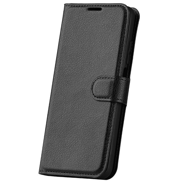 For Samsung Galaxy A33 5G Litchi Texture PU Leather Flip Stand Case Wallet Style Magnetic Clasp Protective Phone Cover - Black