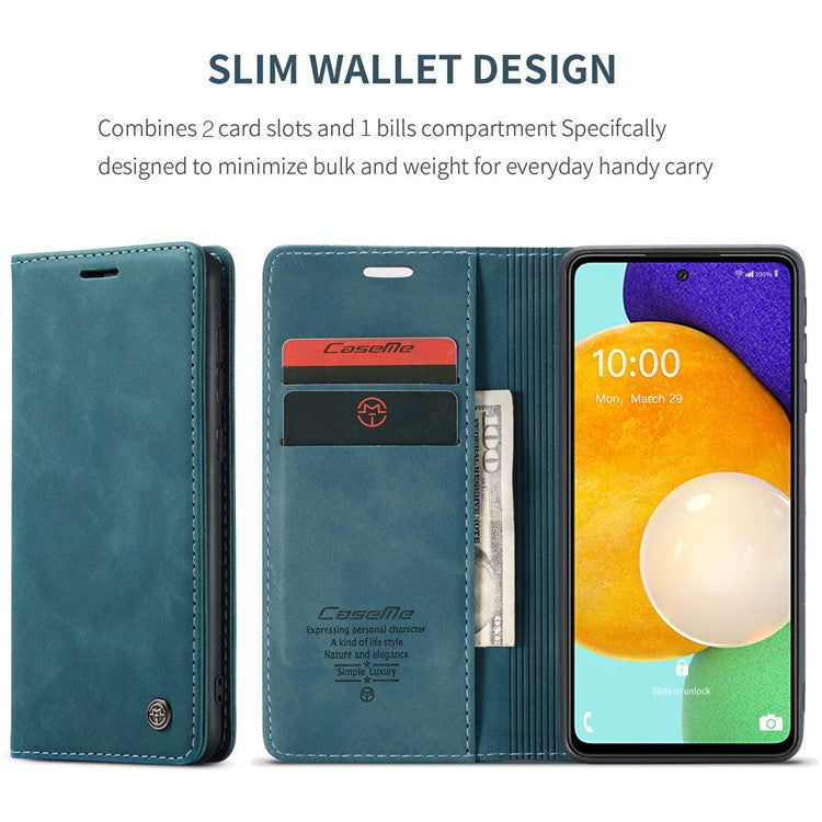 CASEME 013 Series PU Leather Folio Phone Case Wallet Stand Design Lightweight Auto-absorbed Phone Covering for Samsung Galaxy A53 5G - Green