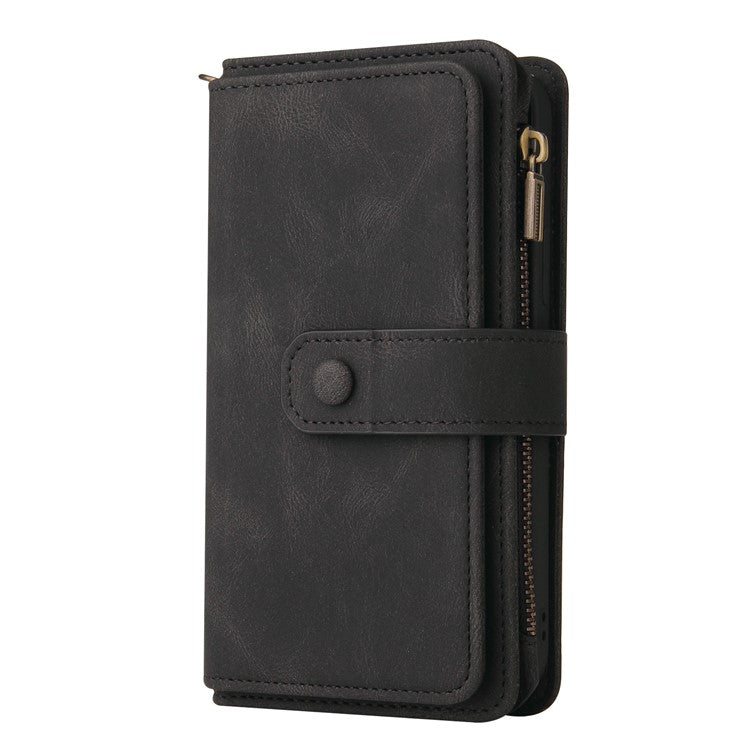 For Samsung Galaxy A53 5G Skin-touch Feeling KT Multi-functional Series-2 Multiple Card Slots PU Leather Zippered Pocket Phone Case Wallet Stand Cover - Black