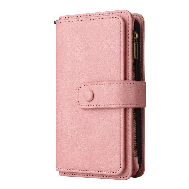 For Samsung Galaxy A13 4G Shockproof KT Multi-functional Series-2 Multiple Card Slots Skin-touch Feeling Wallet Design PU Leather Well-protected Zipper Phone Case with Stand - Pink