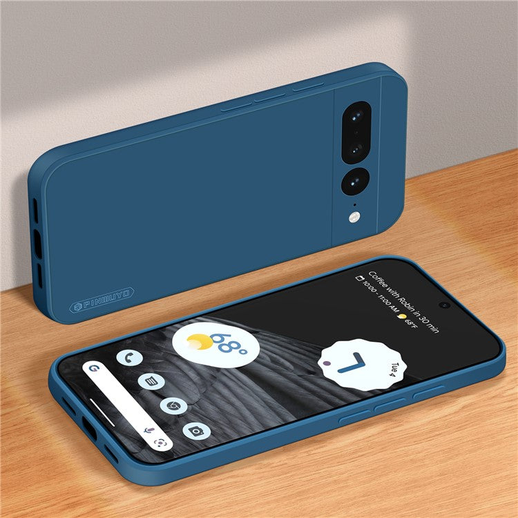 PINWUYO JK TPU-2 Series for Google Pixel 7 Pro 5G Phone Case Fiber Flocking Lining Protective TPU Cover - Dark Blue