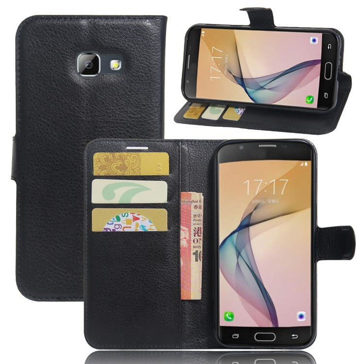 For Samsung Galaxy A5 (2017) Litchi Grain Leather Wallet Stand Case Anti-Drop Anti-Fall Protections - Black