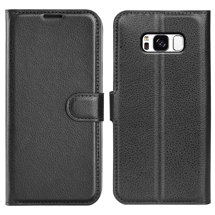 For Samsung Galaxy S8 Litchi Skin Leather Stand Case with Folio Flip Wallet Stand Design - Black