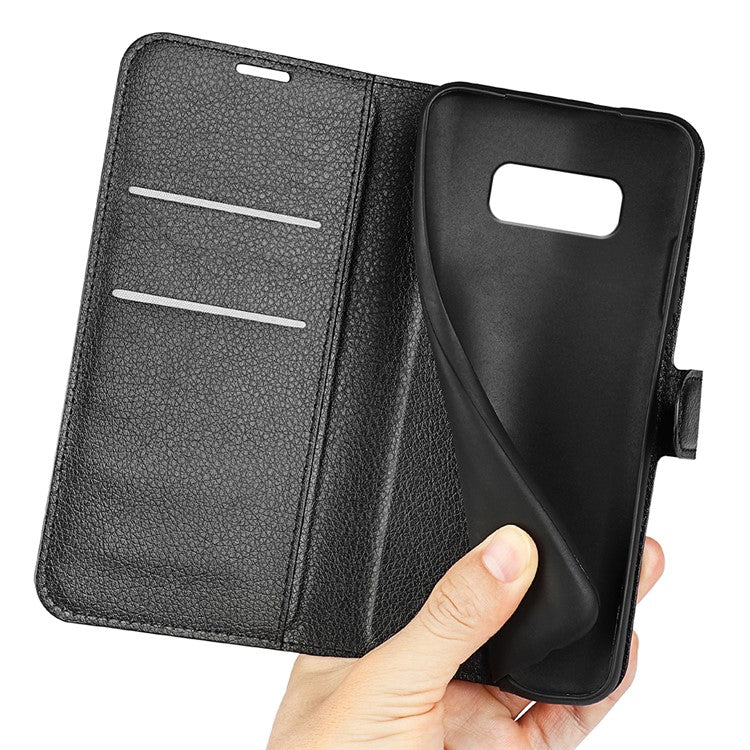 For Samsung Galaxy S8 Litchi Skin Leather Stand Case with Folio Flip Wallet Stand Design - Black