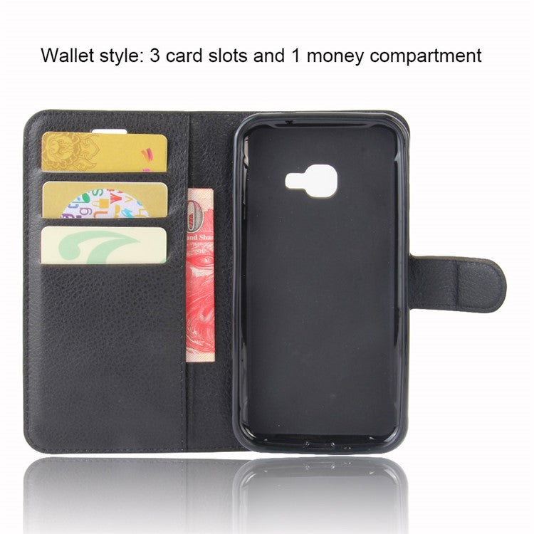 Litchi Skin Wallet Leather Stand Case for Samsung Galaxy Xcover 4s / Xcover 4 G390F - Black