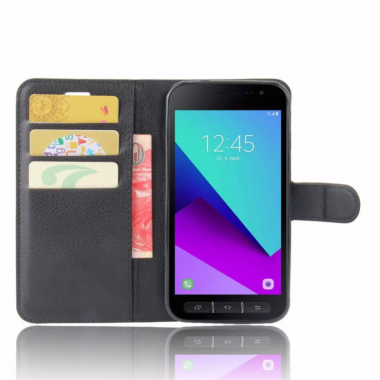 Litchi Skin Wallet Leather Stand Case for Samsung Galaxy Xcover 4s / Xcover 4 G390F - Black