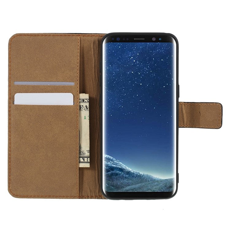 For Samsung Galaxy S8 G950 Well-Selected Split Leather Wallet Phone Accessory Shell - Black