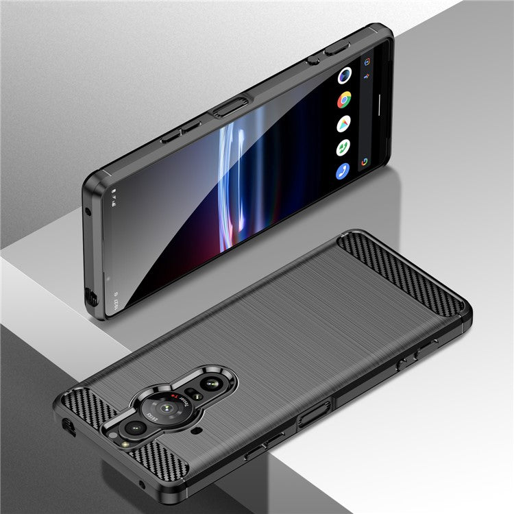 1.8mm Flexible TPU Anti-Scratch Carbon Fiber Brushed Protective Case Cover for Sony Xperia Pro-I - Black