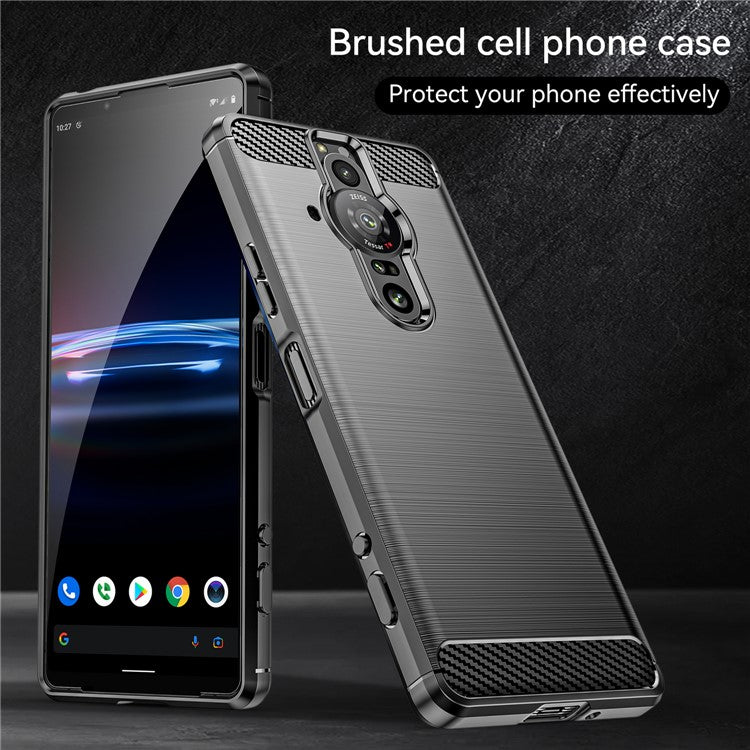 1.8mm Flexible TPU Anti-Scratch Carbon Fiber Brushed Protective Case Cover for Sony Xperia Pro-I - Black