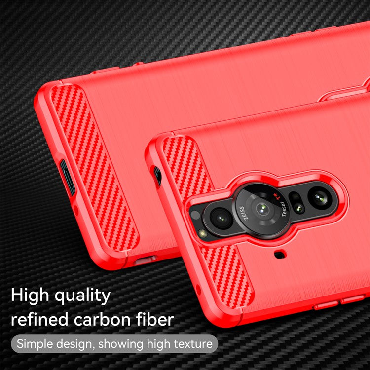 1.8mm Flexible TPU Anti-Scratch Carbon Fiber Brushed Protective Case Cover for Sony Xperia Pro-I - Red