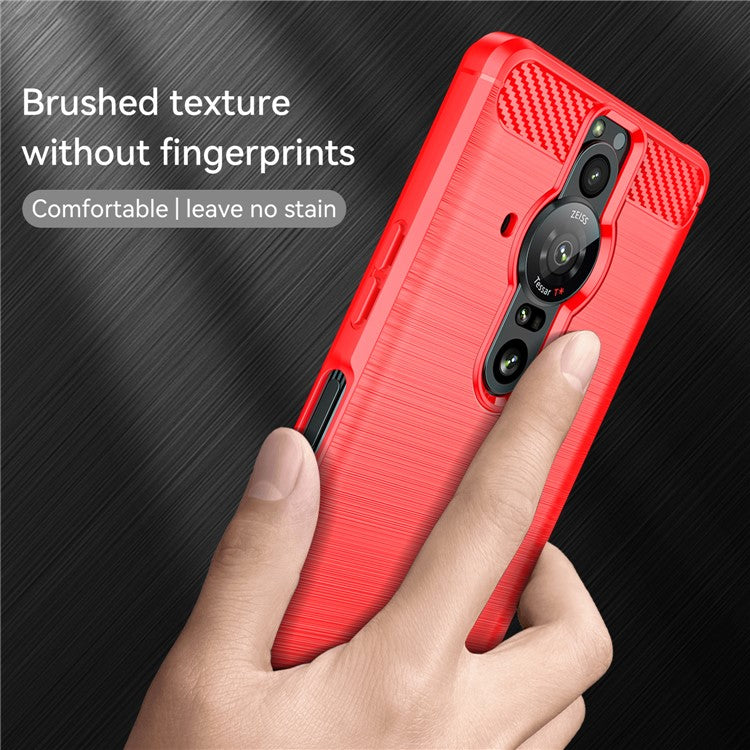 1.8mm Flexible TPU Anti-Scratch Carbon Fiber Brushed Protective Case Cover for Sony Xperia Pro-I - Red