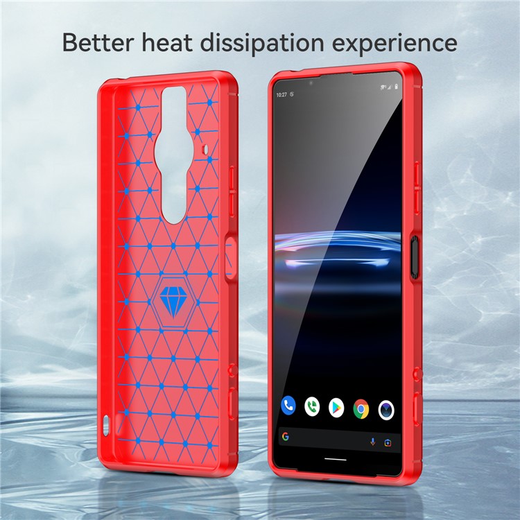 1.8mm Flexible TPU Anti-Scratch Carbon Fiber Brushed Protective Case Cover for Sony Xperia Pro-I - Red