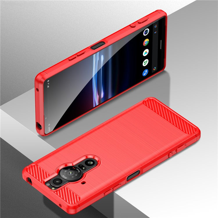 1.8mm Flexible TPU Anti-Scratch Carbon Fiber Brushed Protective Case Cover for Sony Xperia Pro-I - Red