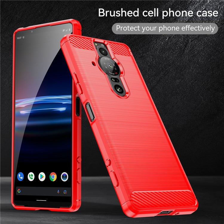 1.8mm Flexible TPU Anti-Scratch Carbon Fiber Brushed Protective Case Cover for Sony Xperia Pro-I - Red