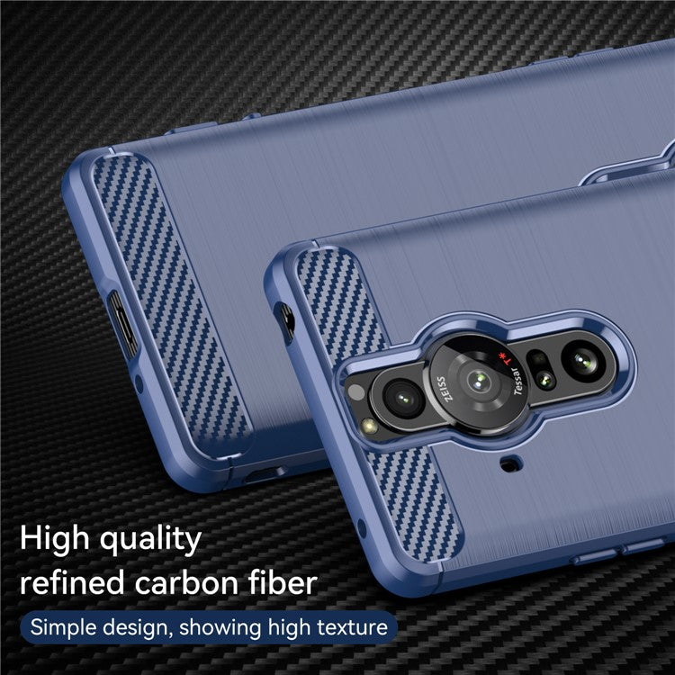 1.8mm Flexible TPU Anti-Scratch Carbon Fiber Brushed Protective Case Cover for Sony Xperia Pro-I - Blue