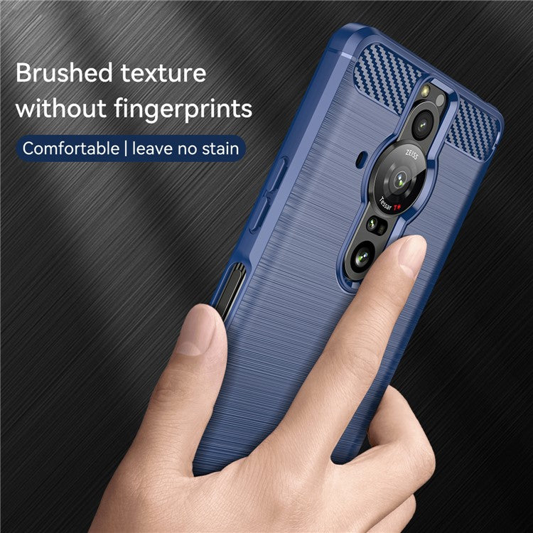 1.8mm Flexible TPU Anti-Scratch Carbon Fiber Brushed Protective Case Cover for Sony Xperia Pro-I - Blue