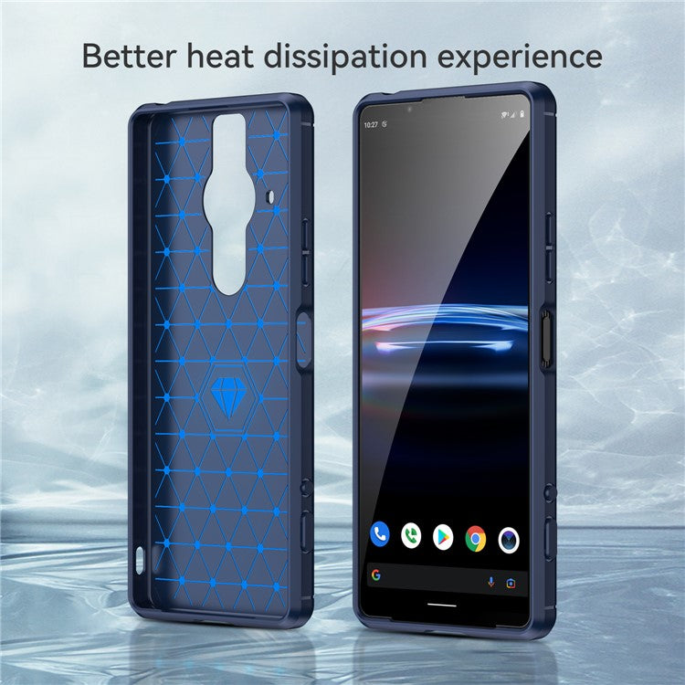 1.8mm Flexible TPU Anti-Scratch Carbon Fiber Brushed Protective Case Cover for Sony Xperia Pro-I - Blue