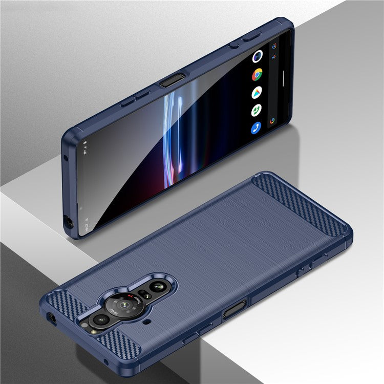 1.8mm Flexible TPU Anti-Scratch Carbon Fiber Brushed Protective Case Cover for Sony Xperia Pro-I - Blue