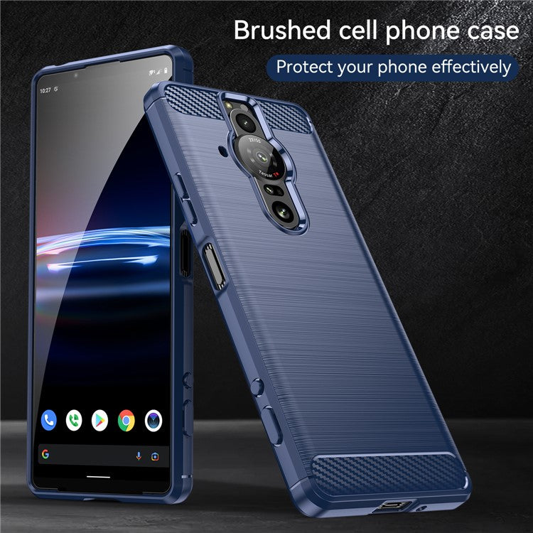 1.8mm Flexible TPU Anti-Scratch Carbon Fiber Brushed Protective Case Cover for Sony Xperia Pro-I - Blue