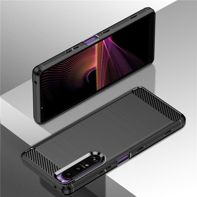 1.8mm TPU Case Carbon Fiber Texture Fine Workmanship Brushed Surface Bendable Phone Cover for Sony Xperia 1 III 5G - Black