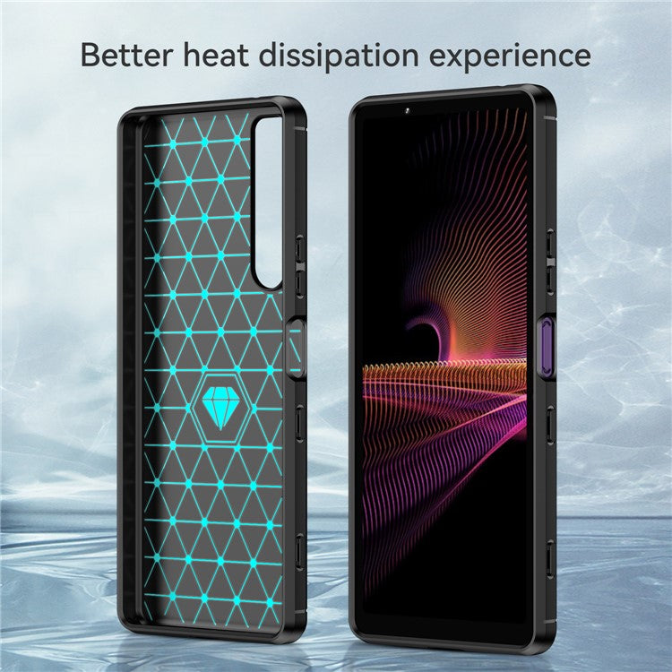 1.8mm TPU Case Carbon Fiber Texture Fine Workmanship Brushed Surface Bendable Phone Cover for Sony Xperia 1 III 5G - Black