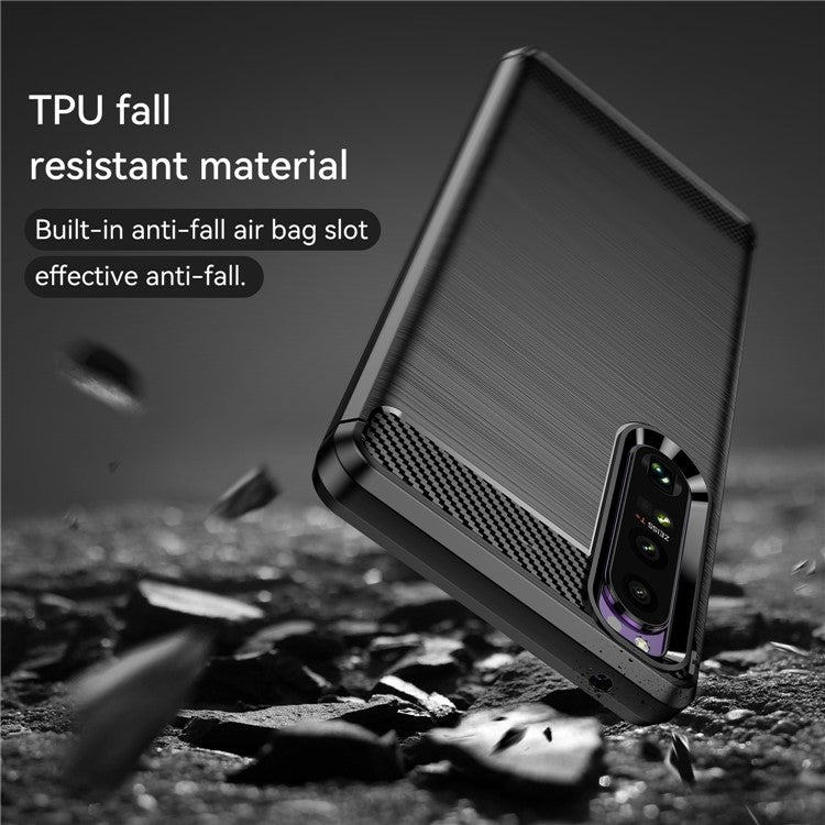 1.8mm TPU Case Carbon Fiber Texture Fine Workmanship Brushed Surface Bendable Phone Cover for Sony Xperia 1 III 5G - Black