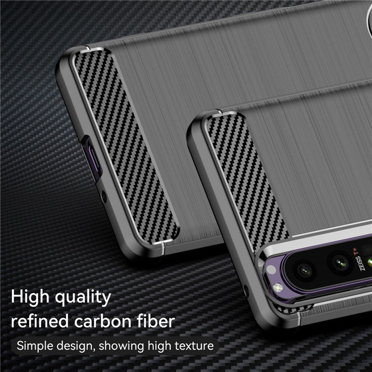 1.8mm TPU Case Carbon Fiber Texture Fine Workmanship Brushed Surface Bendable Phone Cover for Sony Xperia 1 III 5G - Black