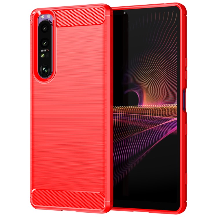 1.8mm TPU Case Carbon Fiber Texture Fine Workmanship Brushed Surface Bendable Phone Cover for Sony Xperia 1 III 5G - Red