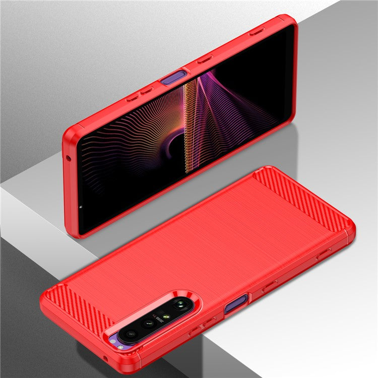 1.8mm TPU Case Carbon Fiber Texture Fine Workmanship Brushed Surface Bendable Phone Cover for Sony Xperia 1 III 5G - Red