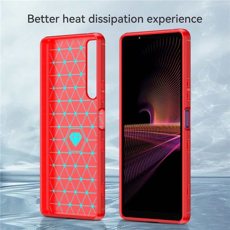 1.8mm TPU Case Carbon Fiber Texture Fine Workmanship Brushed Surface Bendable Phone Cover for Sony Xperia 1 III 5G - Red