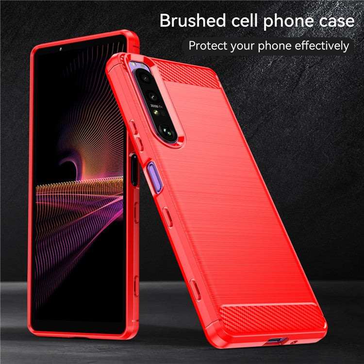 1.8mm TPU Case Carbon Fiber Texture Fine Workmanship Brushed Surface Bendable Phone Cover for Sony Xperia 1 III 5G - Red