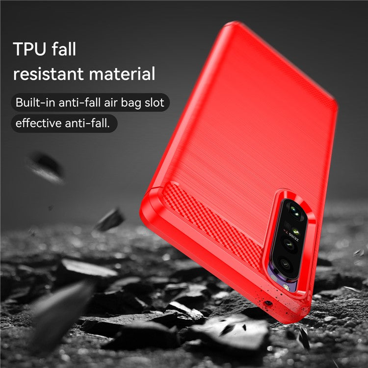 1.8mm TPU Case Carbon Fiber Texture Fine Workmanship Brushed Surface Bendable Phone Cover for Sony Xperia 1 III 5G - Red