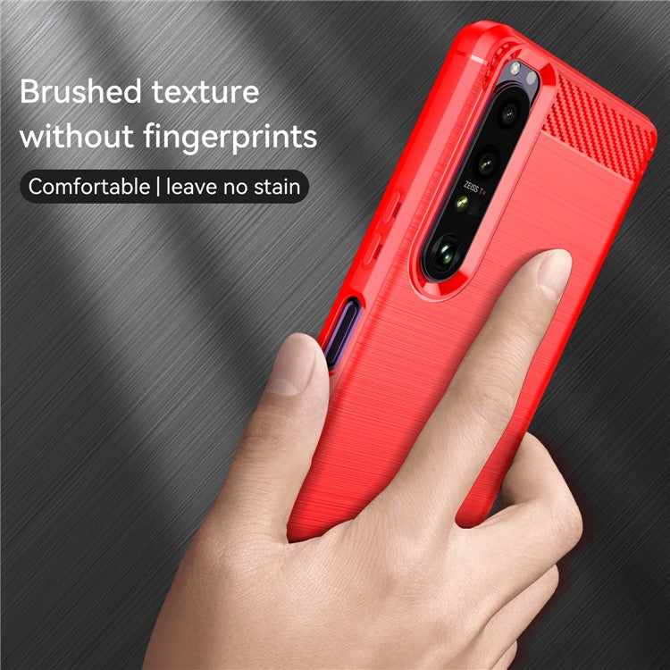 1.8mm TPU Case Carbon Fiber Texture Fine Workmanship Brushed Surface Bendable Phone Cover for Sony Xperia 1 III 5G - Red