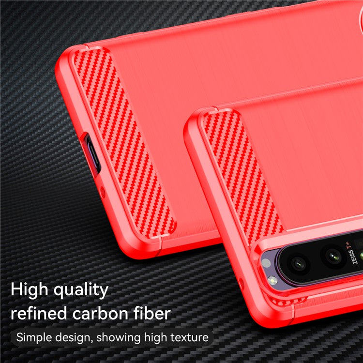 1.8mm TPU Case Carbon Fiber Texture Fine Workmanship Brushed Surface Bendable Phone Cover for Sony Xperia 1 III 5G - Red