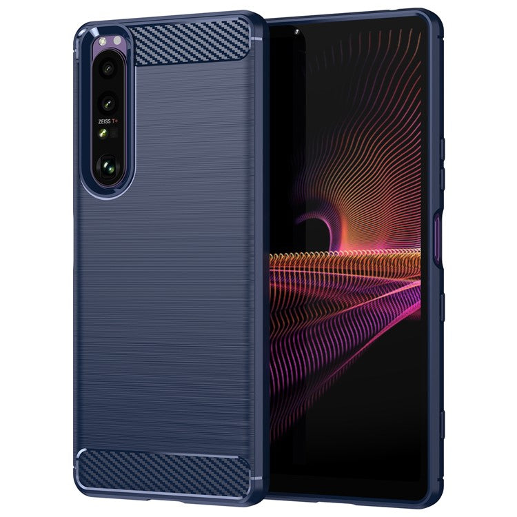 1.8mm TPU Case Carbon Fiber Texture Fine Workmanship Brushed Surface Bendable Phone Cover for Sony Xperia 1 III 5G - Blue