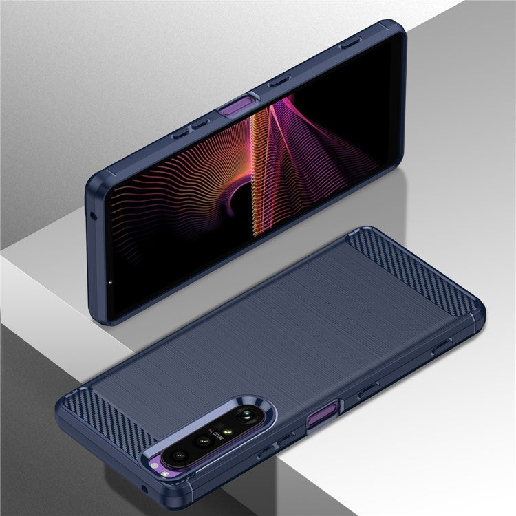 1.8mm TPU Case Carbon Fiber Texture Fine Workmanship Brushed Surface Bendable Phone Cover for Sony Xperia 1 III 5G - Blue